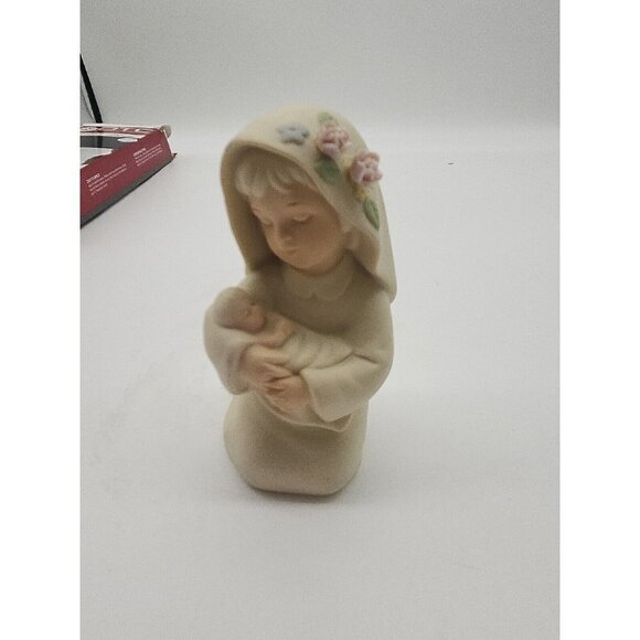 HOMCO 1992 KNEELING MOTHER MARY HOLDING BABY JESUS BISQUE PORCELAIN NATIVITY - Picture 1 of 5